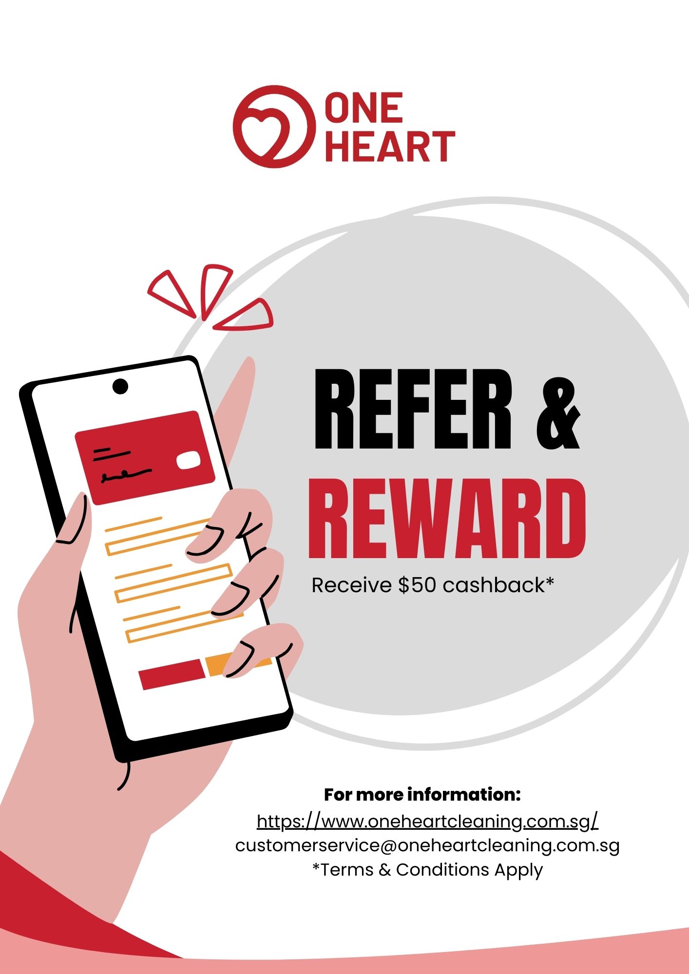 one heart cleaning referral programme poster